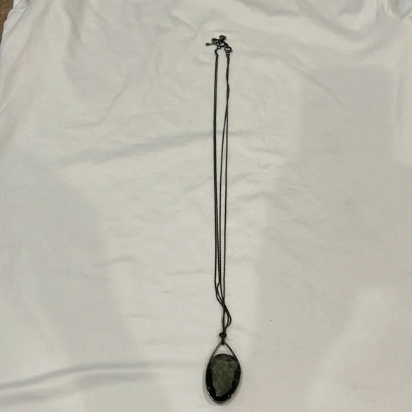 Fossil Pendant Necklace Clear Black Stone. Black Chain - Picture 3 of 3